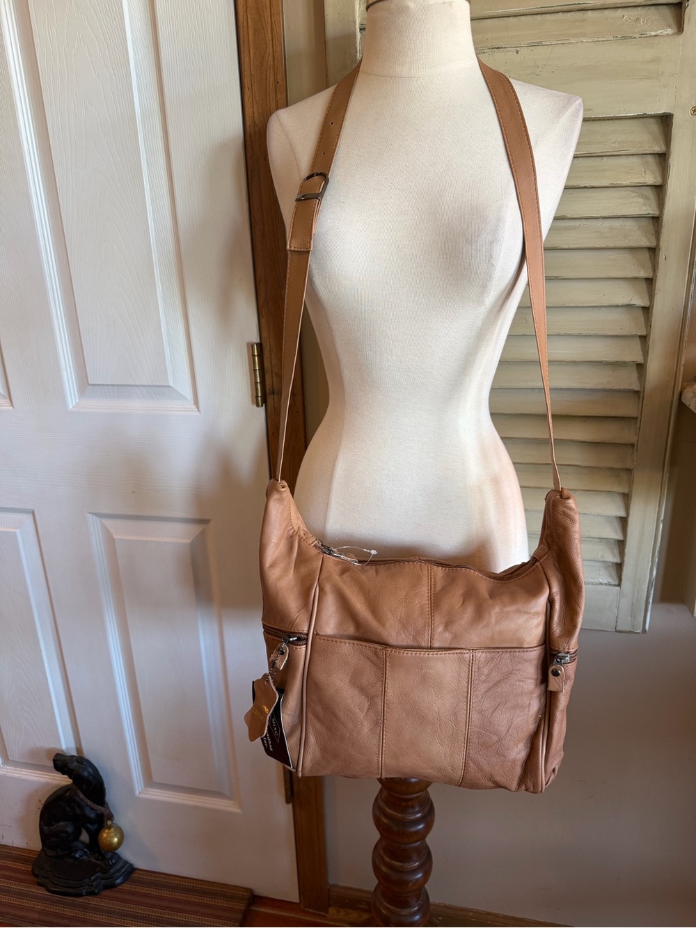 Leather Crossbody Bag in Light Brown - Classic Everyday Shoulder Bag 14X11”